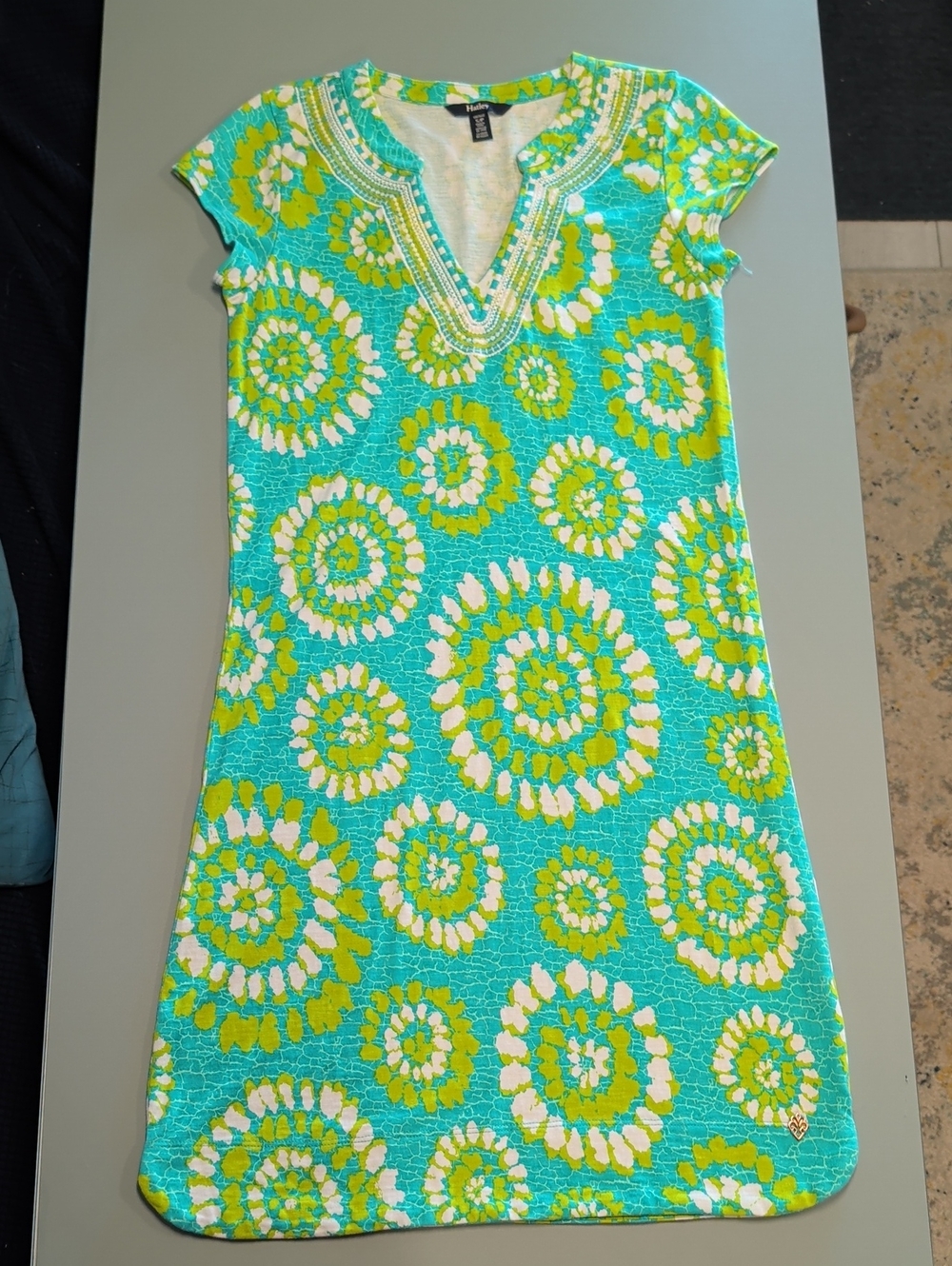 Hatley Turquoise Green Floral Beaded V-Neck Midi Dress